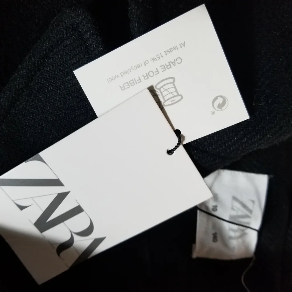 NWT ZARA GIRL'S BLACK DOUBLE BREASTED PEACOAT SIZE 10 53% WOOL